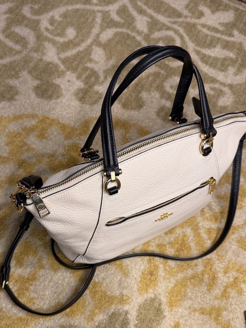 Coach Small Prairie Satchel Pebble Leather Chalk Black Bag Crossbody - Picture 10 of 15